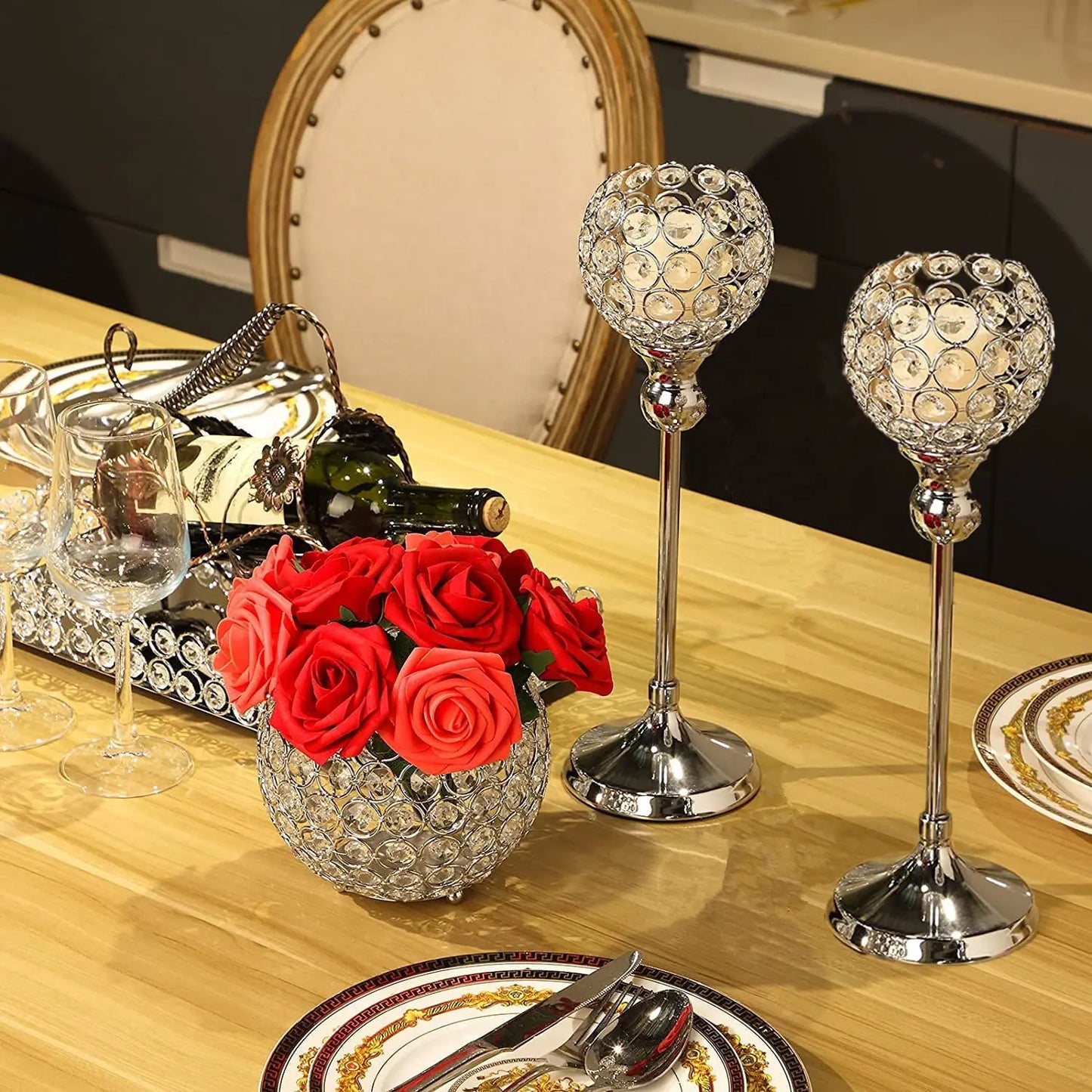 Crystal Candle Holder Modern Tealight Candlestick Home Christmas Party Candle Stand Wedding Dinning Table Centerpiece Decoration