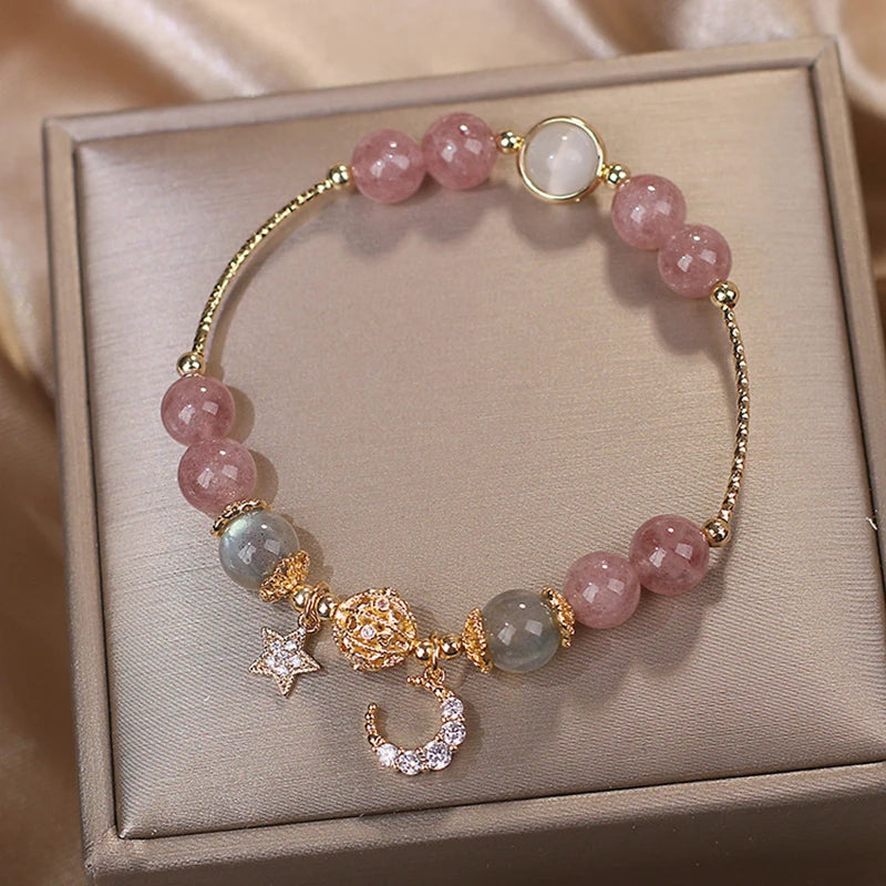 Unique Fashion Firecracker Crystal Beaded Bracelet Friendship Glass Bracelets for Girls Star Moon Cloud Flower Jewelry