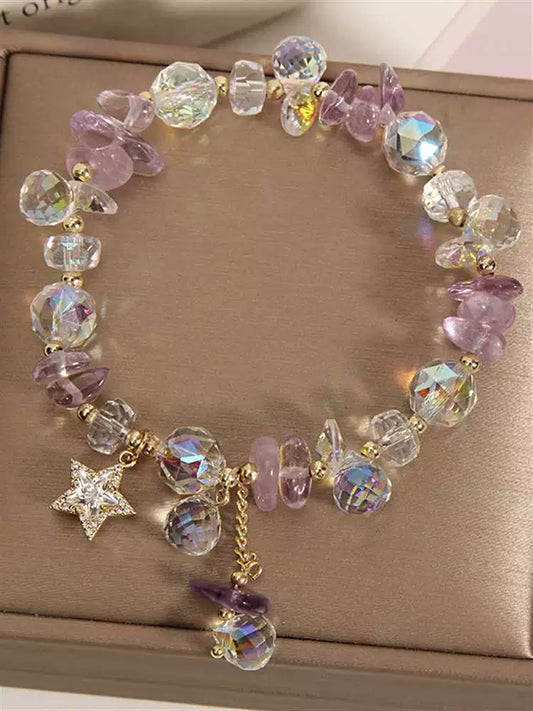 Korean Style Fashionable Lavender Romantic Amethyst Bracelet Women's Glittering Pentagram Zircon Pendant Bracelet Bracelet Ornament
