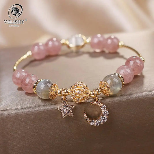 Unique Fashion Firecracker Crystal Beaded Bracelet Friendship Glass Bracelets for Girls Star Moon Cloud Flower Jewelry