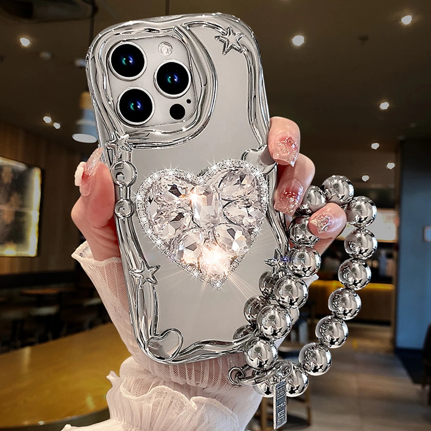 3D Diamond Heart Holder Strap Phone Case For iPhone 15 14 13 12 11 Pro Max  X XS XR 7 8 Plus +