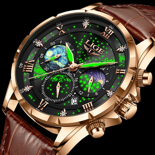LIGE Watches Mens Top Brand Luxury Casual Leather Quartz Men's Watch Business Clock Male Sports Waterproof Date Chronograph